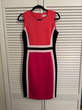 Calvin Klein Coral & Fuchsia Colorblock Midi Sheath Dress